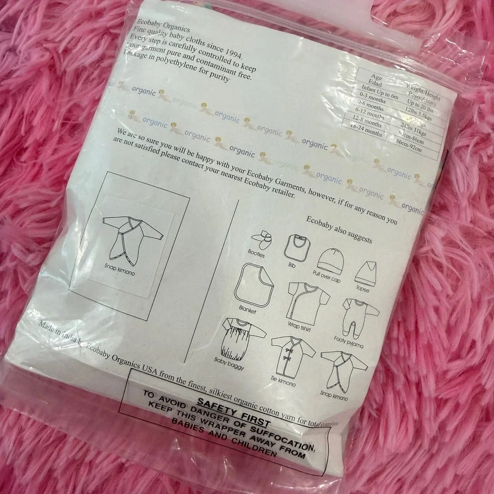 Ecobaby Organics Snap Kimono Infant Size 0-6M Multi Stripe Organic Cotton Romper